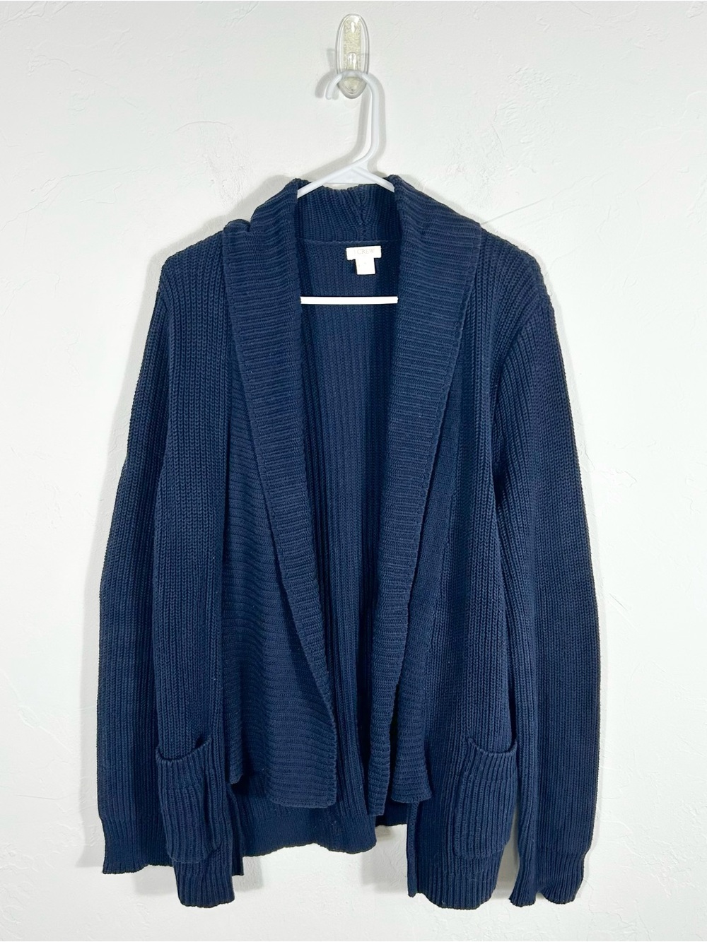J.Crew Navy Blue Ribbed Knit Shawl Collar Open Front Cardigan Sweater M